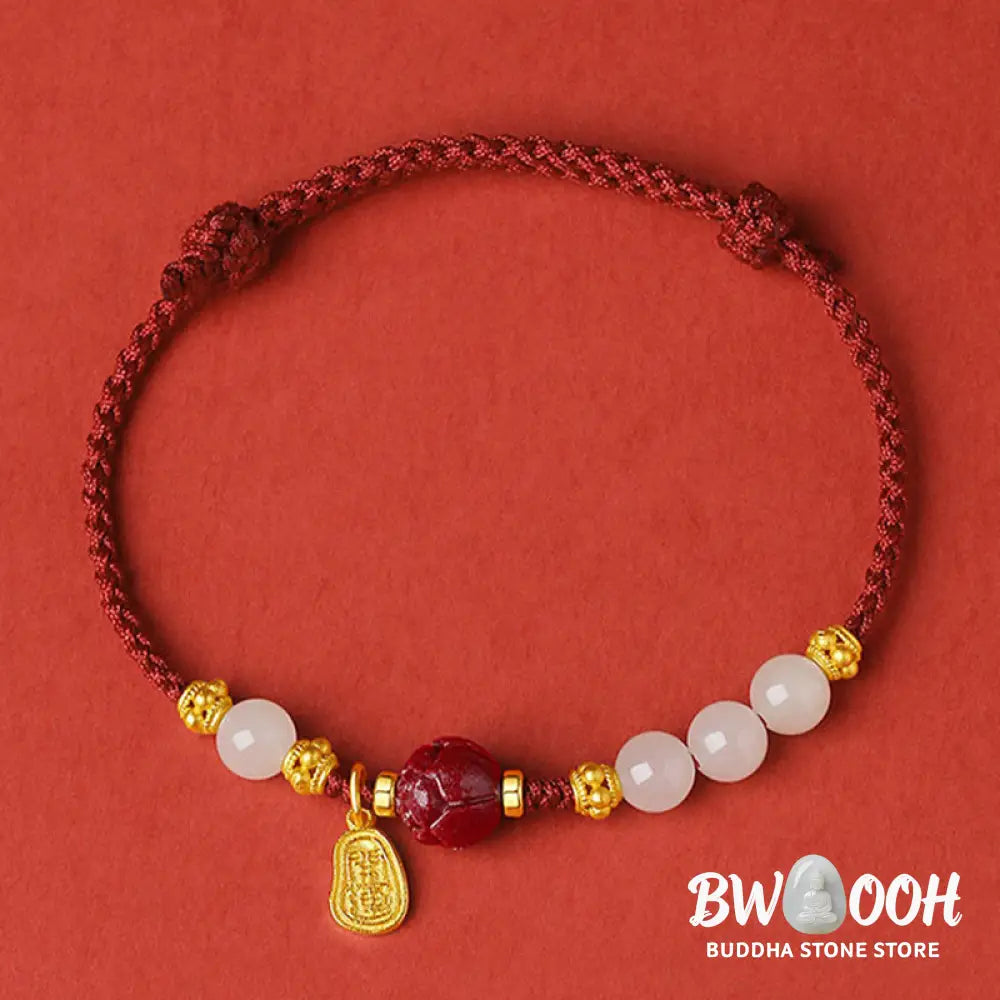 Buddha Stones Fu Character Jade Cinnabar 24K Gold Plated Luck Red String Bracelet - BWOOOH - Jade Cinnabar (Wrist