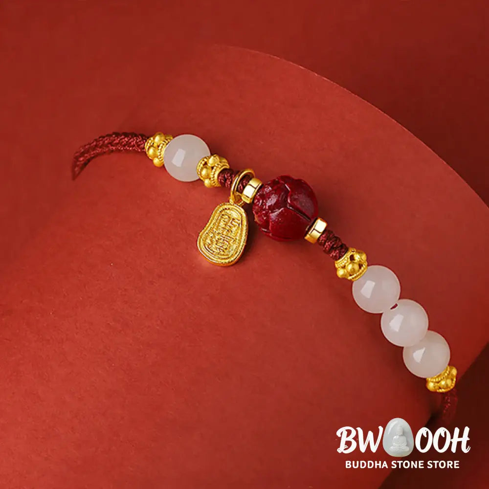 Buddha Stones Fu Character Jade Cinnabar 24K Gold Plated Luck Red String Bracelet - BWOOOH - Jade Cinnabar (Wrist