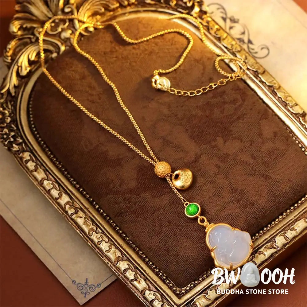 Buddha Stones Fu Character Laughing Buddha Chalcedony Copper Fortune Necklace Pendant - BWOOOH - Laughing Buddha(Size: