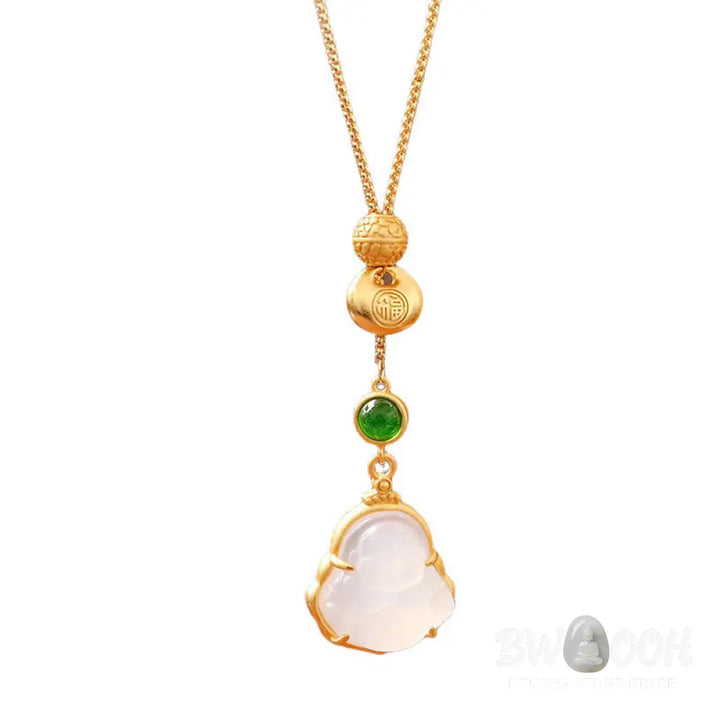 Buddha Stones Fu Character Laughing Buddha Chalcedony Copper Fortune Necklace Pendant - BWOOOH - Laughing Buddha(Size: