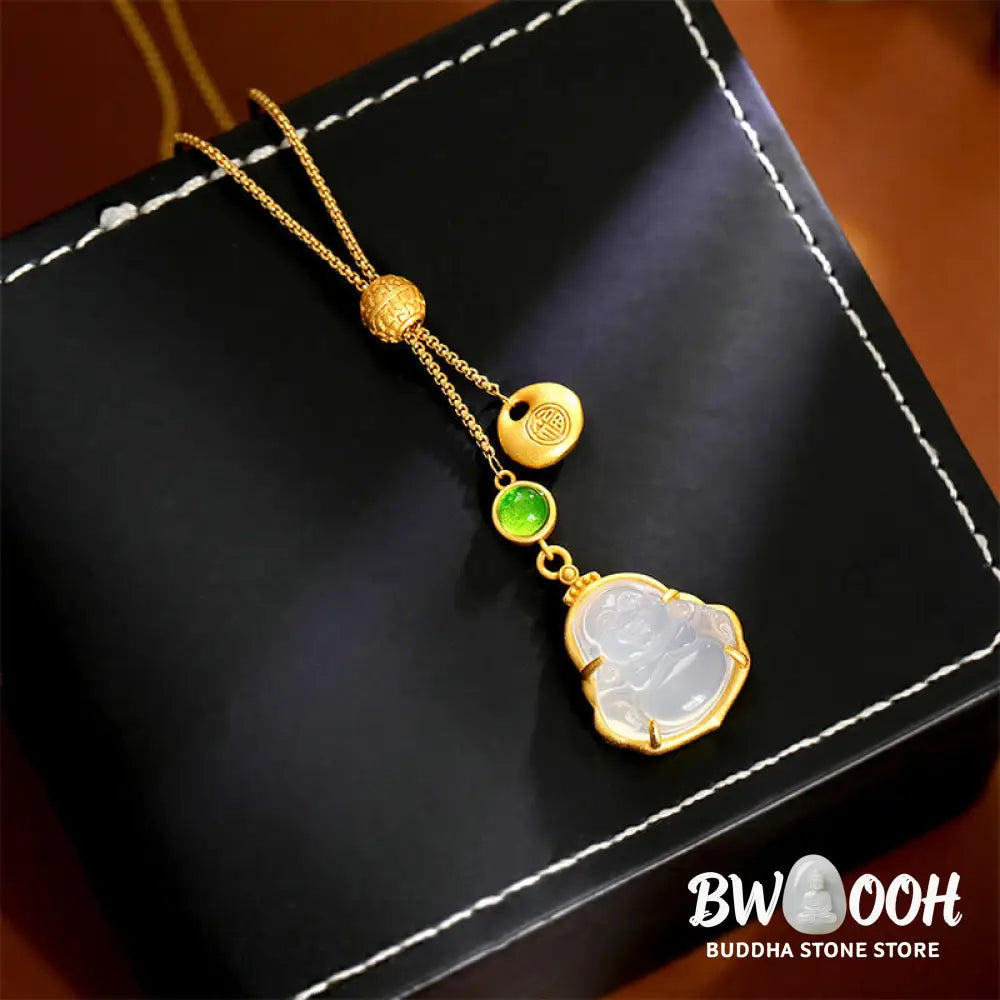 Buddha Stones Fu Character Laughing Buddha Chalcedony Copper Fortune Necklace Pendant - BWOOOH - Laughing Buddha(Size: