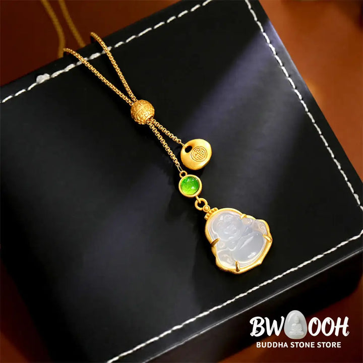 Buddha Stones Fu Character Laughing Buddha Chalcedony Copper Fortune Necklace Pendant - BWOOOH - Laughing Buddha(Size: