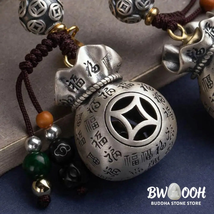 Buddha Stones Fu Character Money Bag Making Money Every Day Fortune Key Chain - Key Chain
