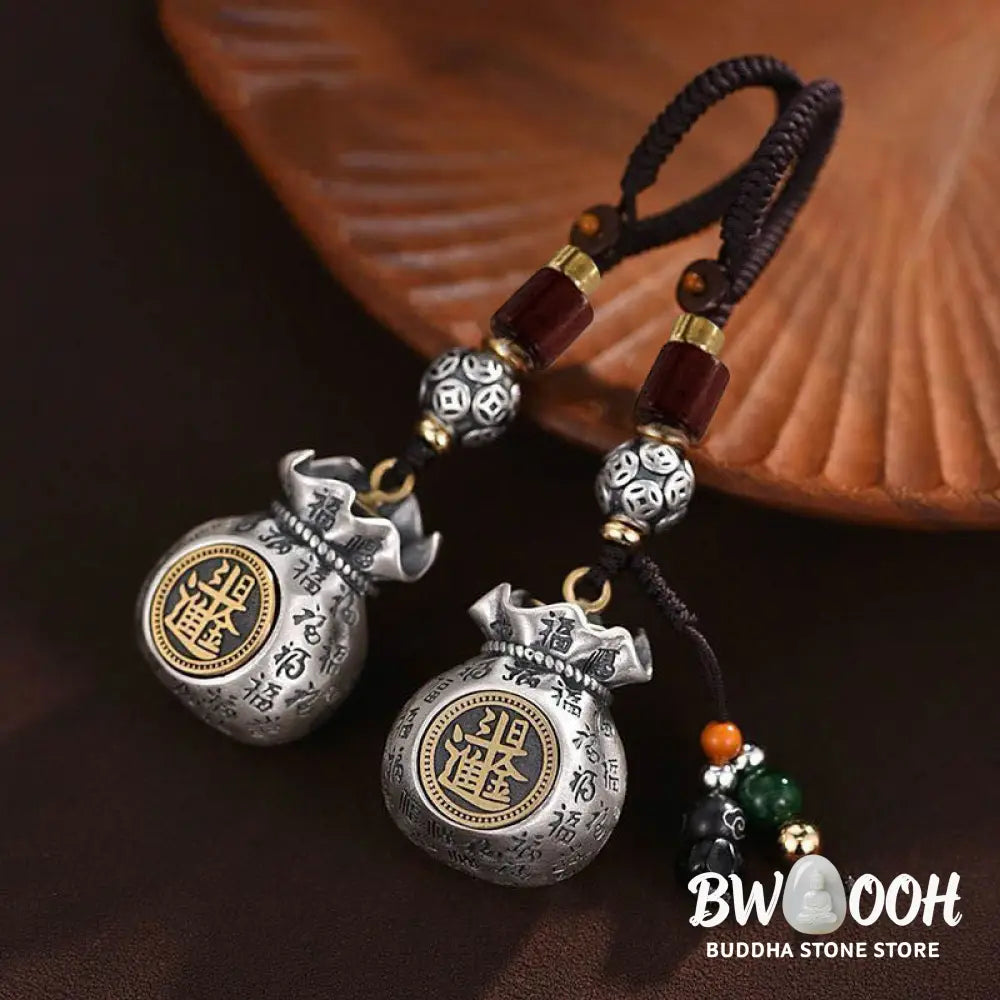 Buddha Stones Fu Character Money Bag Making Money Every Day Fortune Key Chain - Key Chain
