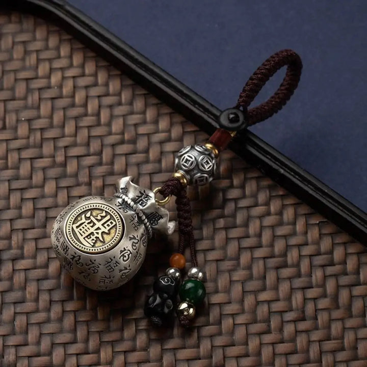 Buddha Stones Fu Character Money Bag Making Money Every Day Fortune Key Chain - Making Money Every Day with Charm - Key