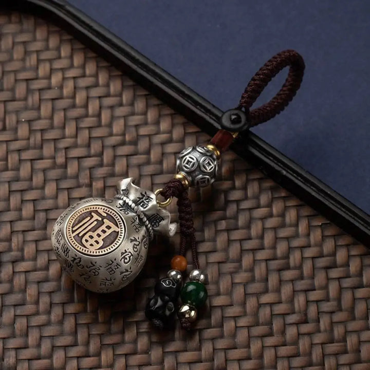 Buddha Stones Fu Character Money Bag Making Money Every Day Fortune Key Chain - Fu Character with Charm - Key Chain