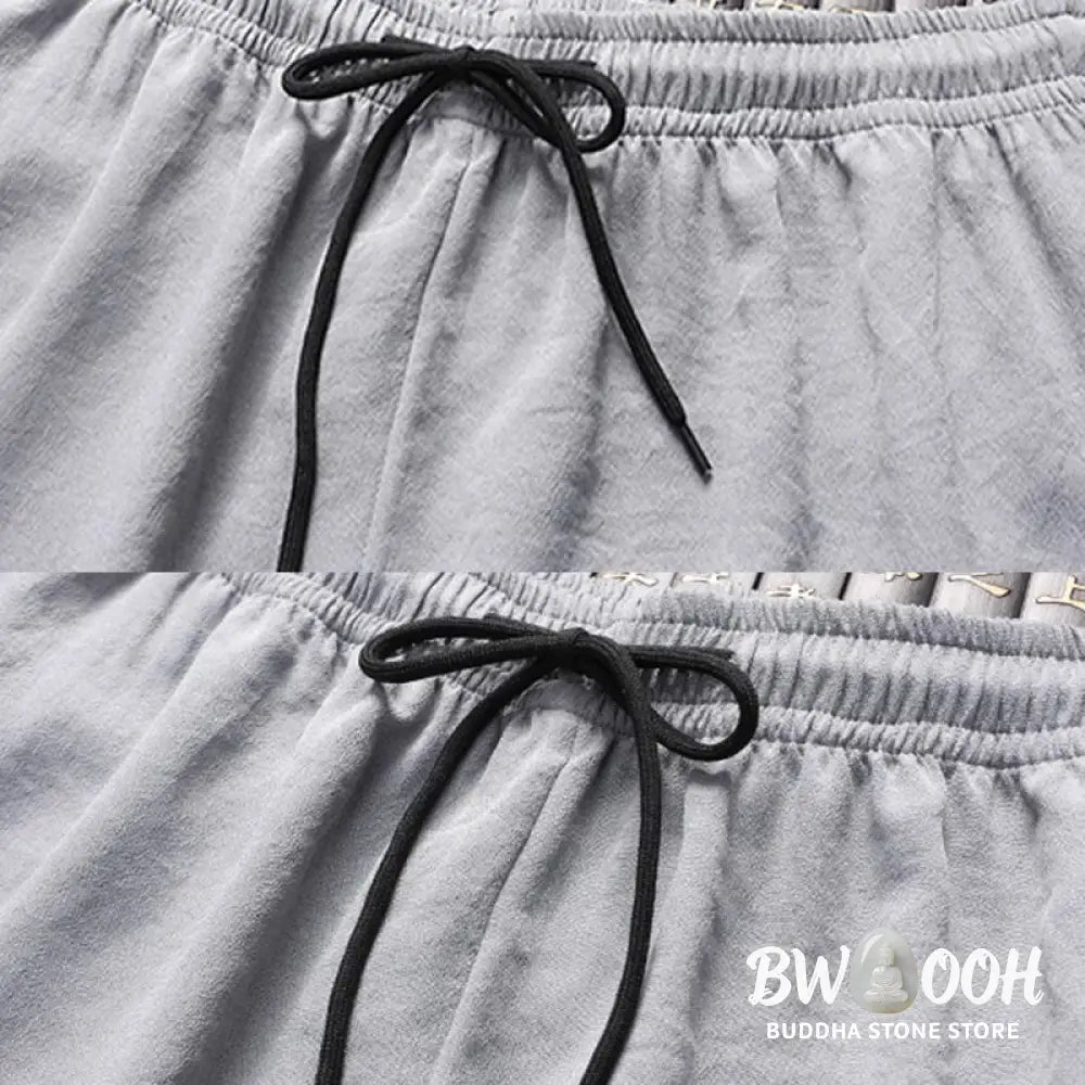 Buddha Stones Fu Character Tang Suit Hanfu Traditional Uniform Short Sleeve Top Pants Clothing Men’s Set - Men’s