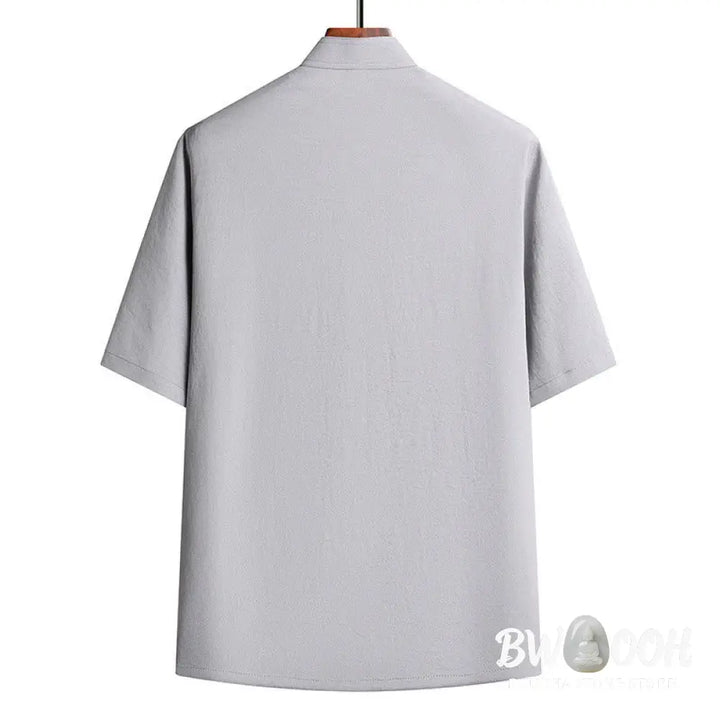Buddha Stones Fu Character Tang Suit Hanfu Traditional Uniform Short Sleeve Top Pants Clothing Men’s Set - Men’s