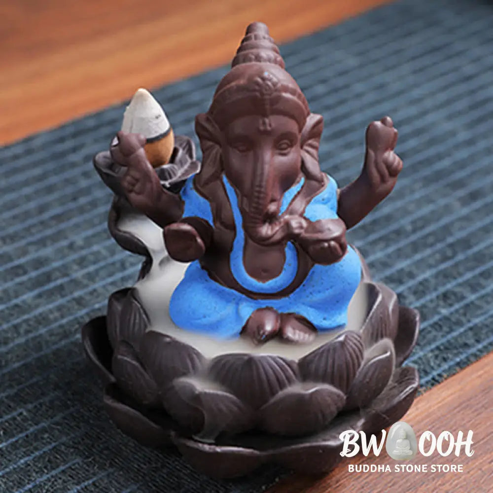 BWOOOH Ganesh Elephant Purple Clay Backflow Smoke Fountain Protection Incense Burner - Gold - Incense Burner
