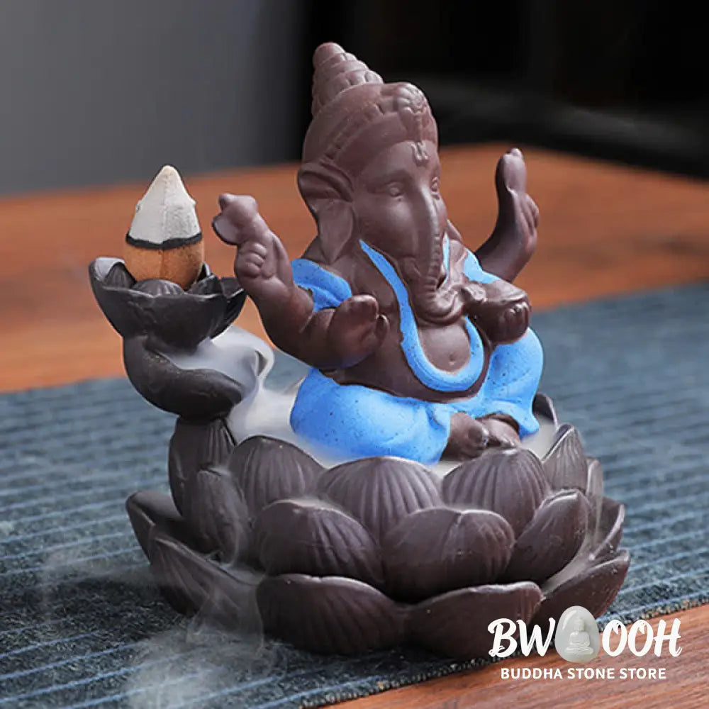 BWOOOH Ganesh Elephant Purple Clay Backflow Smoke Fountain Protection Incense Burner - Gold - Incense Burner
