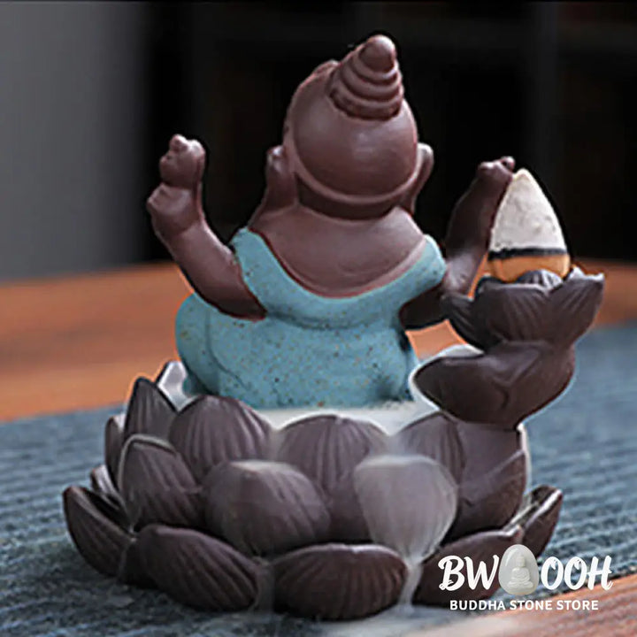 BWOOOH Ganesh Elephant Purple Clay Backflow Smoke Fountain Protection Incense Burner - Gold - Incense Burner