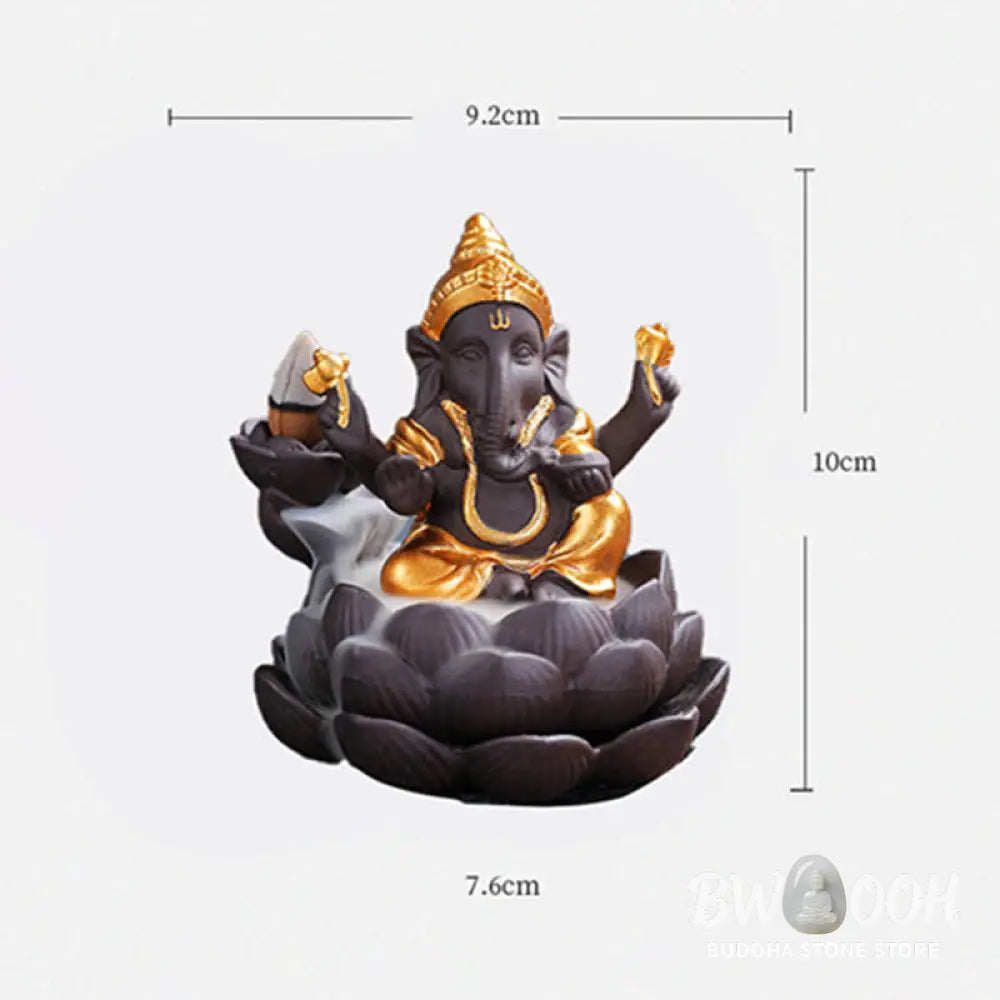 BWOOOH Ganesh Elephant Purple Clay Backflow Smoke Fountain Protection Incense Burner - Gold - Incense Burner