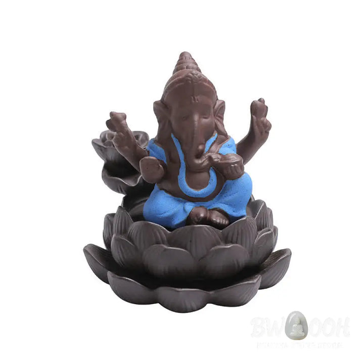 BWOOOH Ganesh Elephant Purple Clay Backflow Smoke Fountain Protection Incense Burner - Gold - Incense Burner