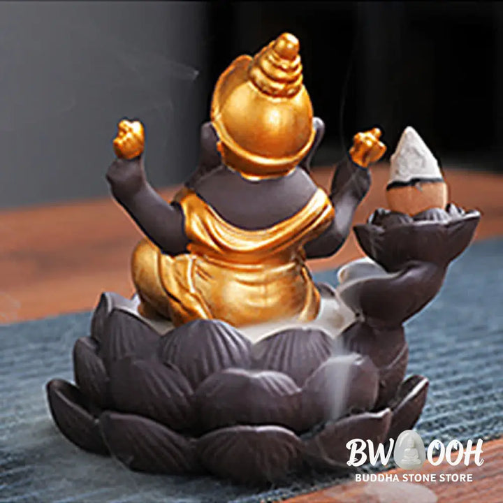 BWOOOH Ganesh Elephant Purple Clay Backflow Smoke Fountain Protection Incense Burner - Gold - Incense Burner