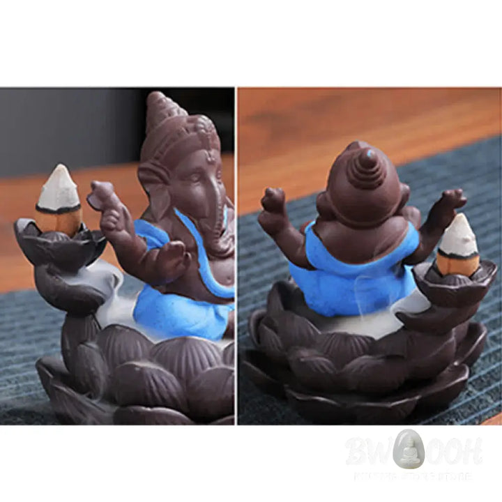 BWOOOH Ganesh Elephant Purple Clay Backflow Smoke Fountain Protection Incense Burner - Gold - Incense Burner