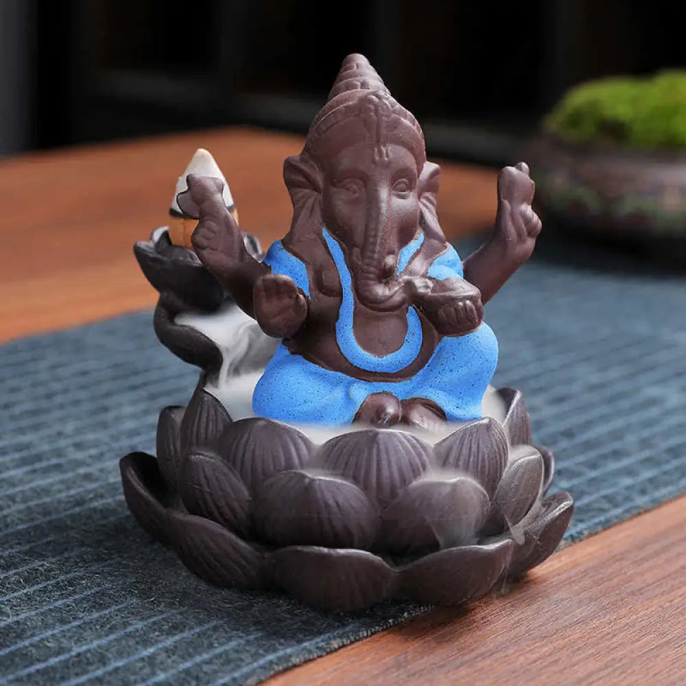 BWOOOH Ganesh Elephant Purple Clay Backflow Smoke Fountain Protection Incense Burner - Gold - Incense Burner