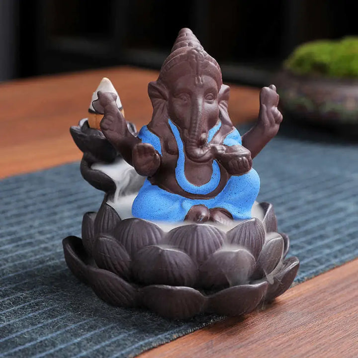 BWOOOH Ganesh Elephant Purple Clay Backflow Smoke Fountain Protection Incense Burner - Gold - Incense Burner