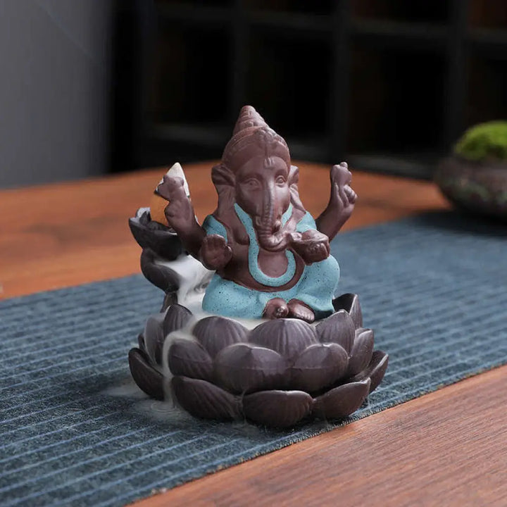 BWOOOH Ganesh Elephant Purple Clay Backflow Smoke Fountain Protection Incense Burner - Gold - Incense Burner
