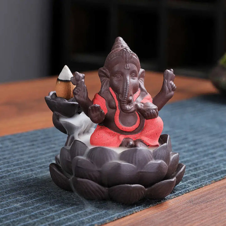BWOOOH Ganesh Elephant Purple Clay Backflow Smoke Fountain Protection Incense Burner - Gold - Incense Burner