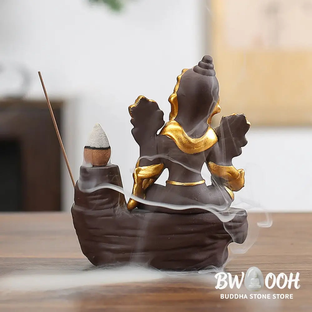 BWOOOH handcrafted backflow incense burner - Ganesh Elephant Purple Clay Backflo