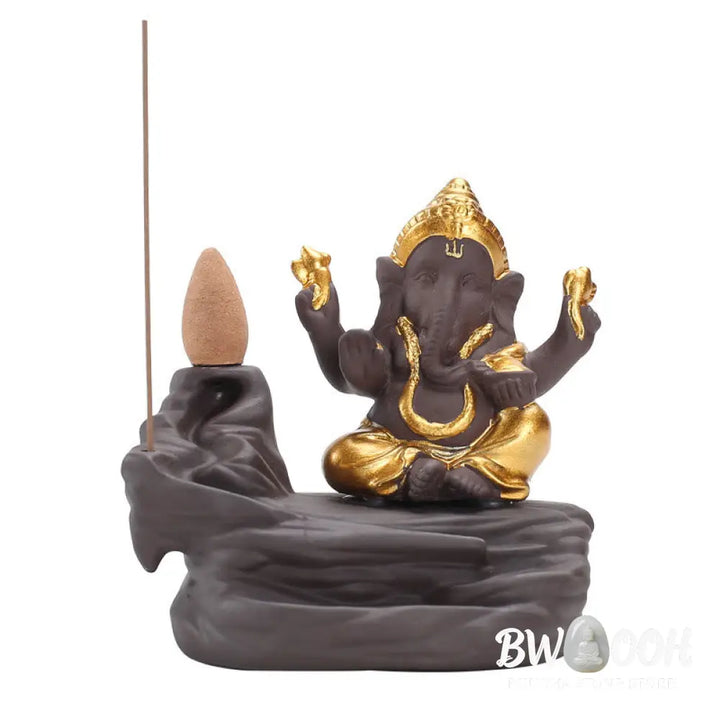 BWOOOH handcrafted backflow incense burner - Ganesh Elephant Purple Clay Backflo