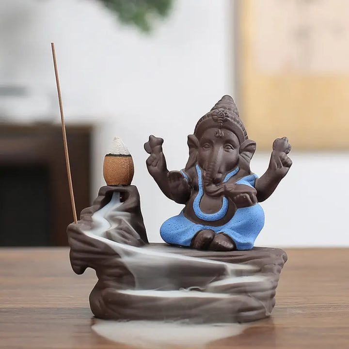 BWOOOH handcrafted backflow incense burner - Ganesh Elephant Purple Clay Backflo