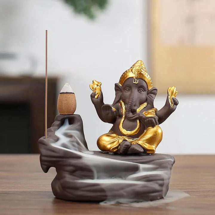 BWOOOH handcrafted backflow incense burner - Ganesh Elephant Purple Clay Backflo