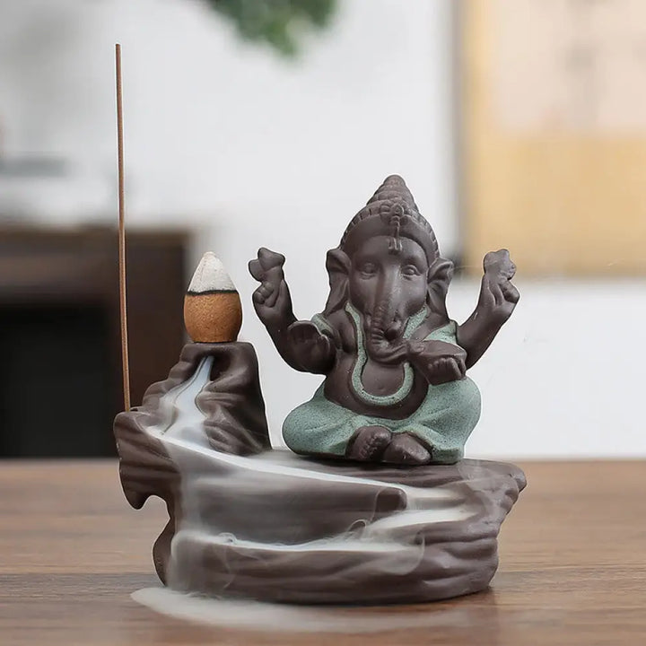BWOOOH handcrafted backflow incense burner - Ganesh Elephant Purple Clay Backflo