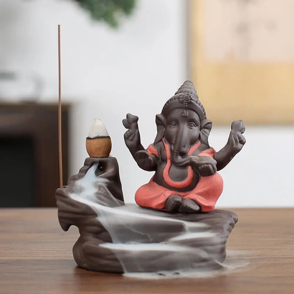 BWOOOH handcrafted backflow incense burner - Ganesh Elephant Purple Clay Backflo