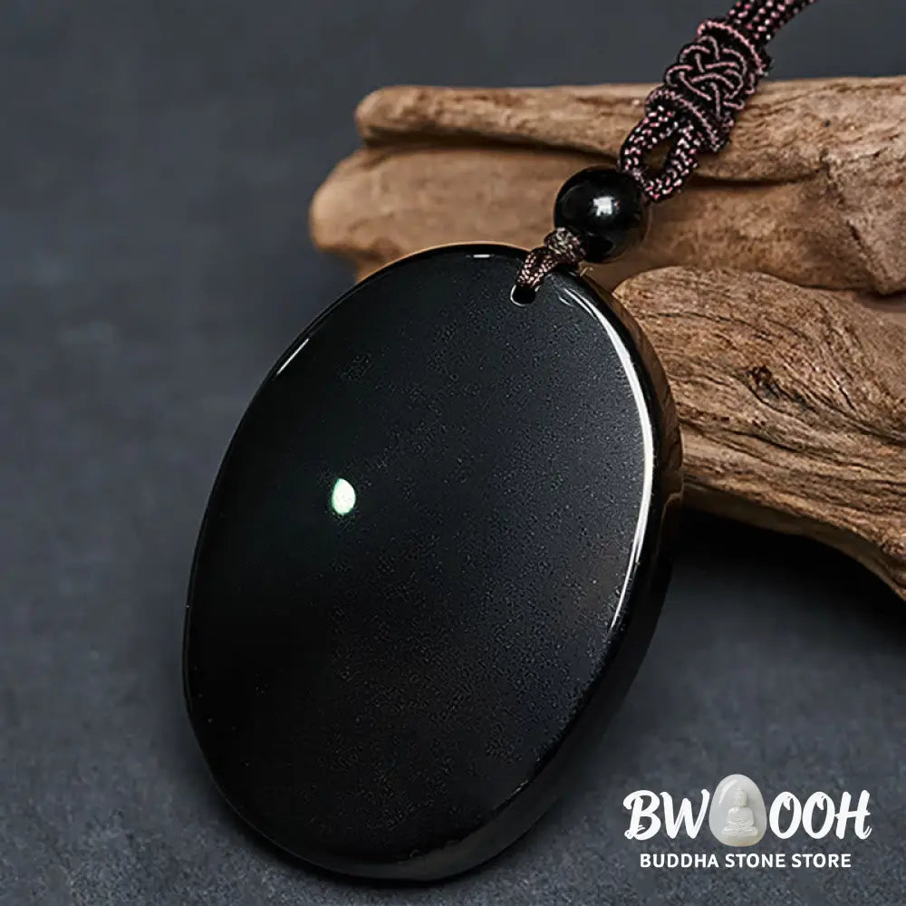 Buddha Stones Ganesh Elephant Relief Design Natural Black Obsidian Strength Necklace Pendant - BWOOOH - Black