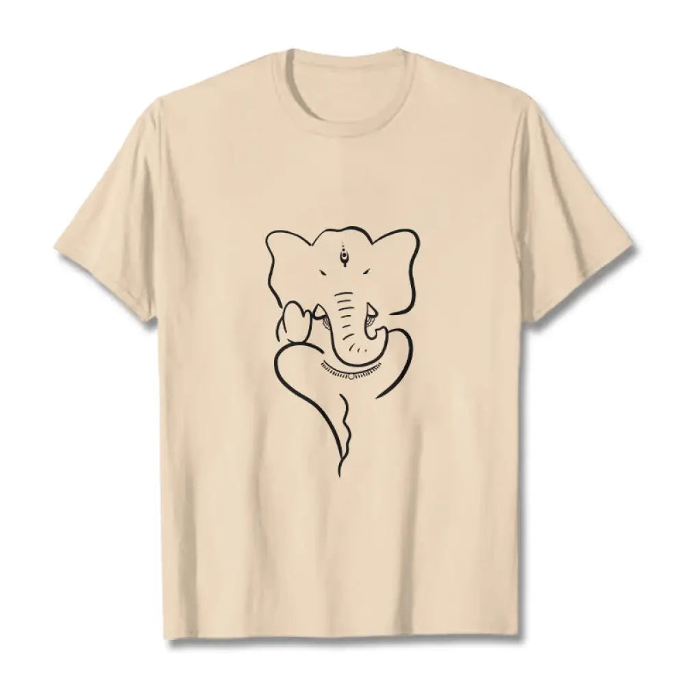 Buddha Stones Ganesh Elephant Sketch Pattern Tee T-shirt - Bisque / S - T-Shirts