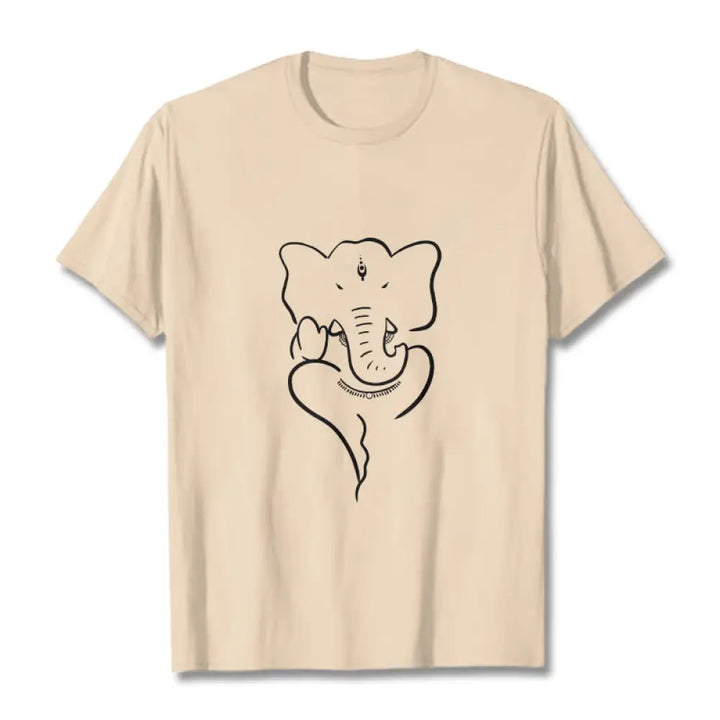 Buddha Stones Ganesh Elephant Sketch Pattern Tee T-shirt - Bisque / S - T-Shirts