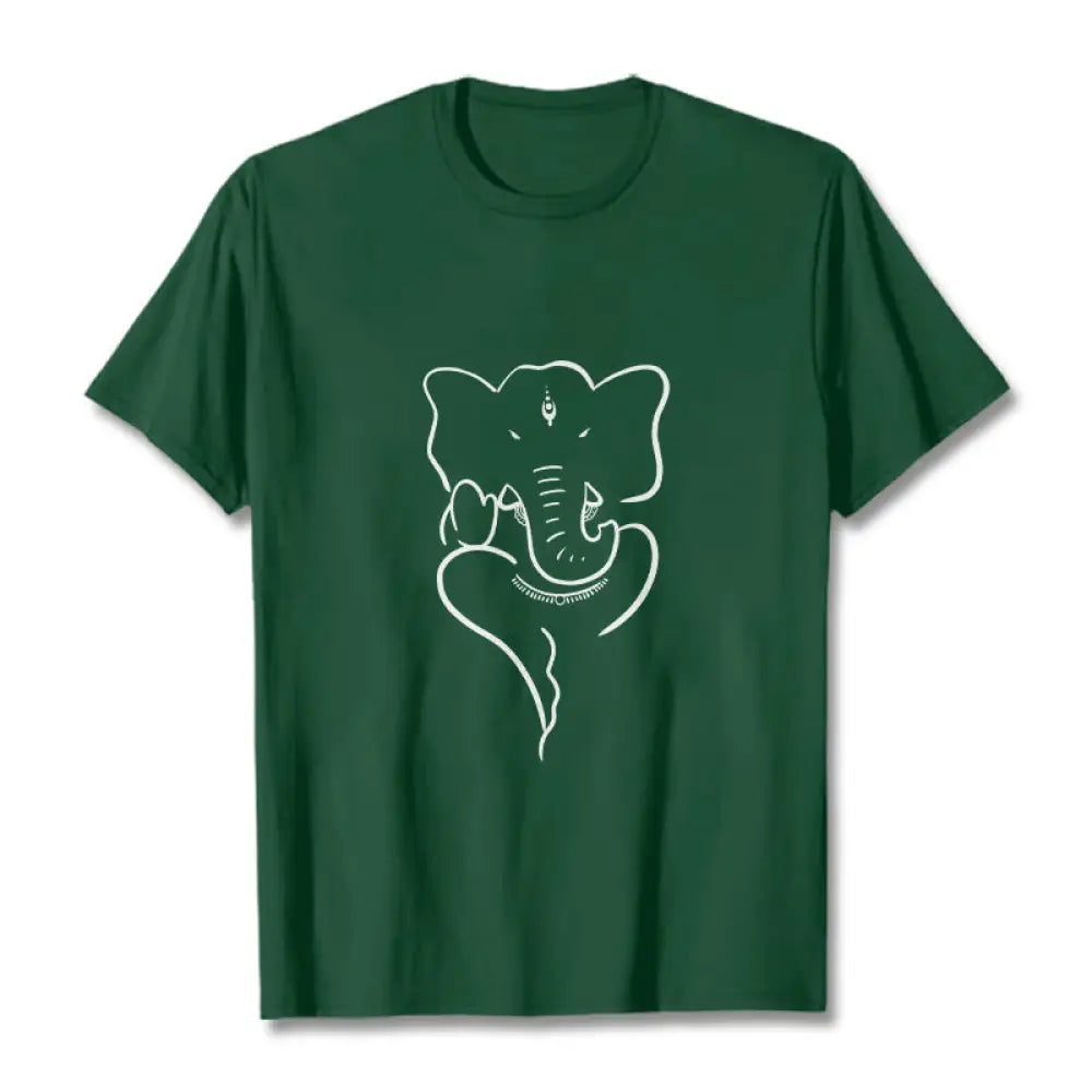 Buddha Stones Ganesh Elephant Sketch Pattern Tee T-shirt - ForestGreen / S - T-Shirts