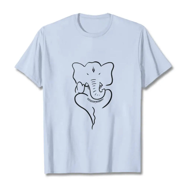 Buddha Stones Ganesh Elephant Sketch Pattern Tee T-shirt - LightCyan / S - T-Shirts