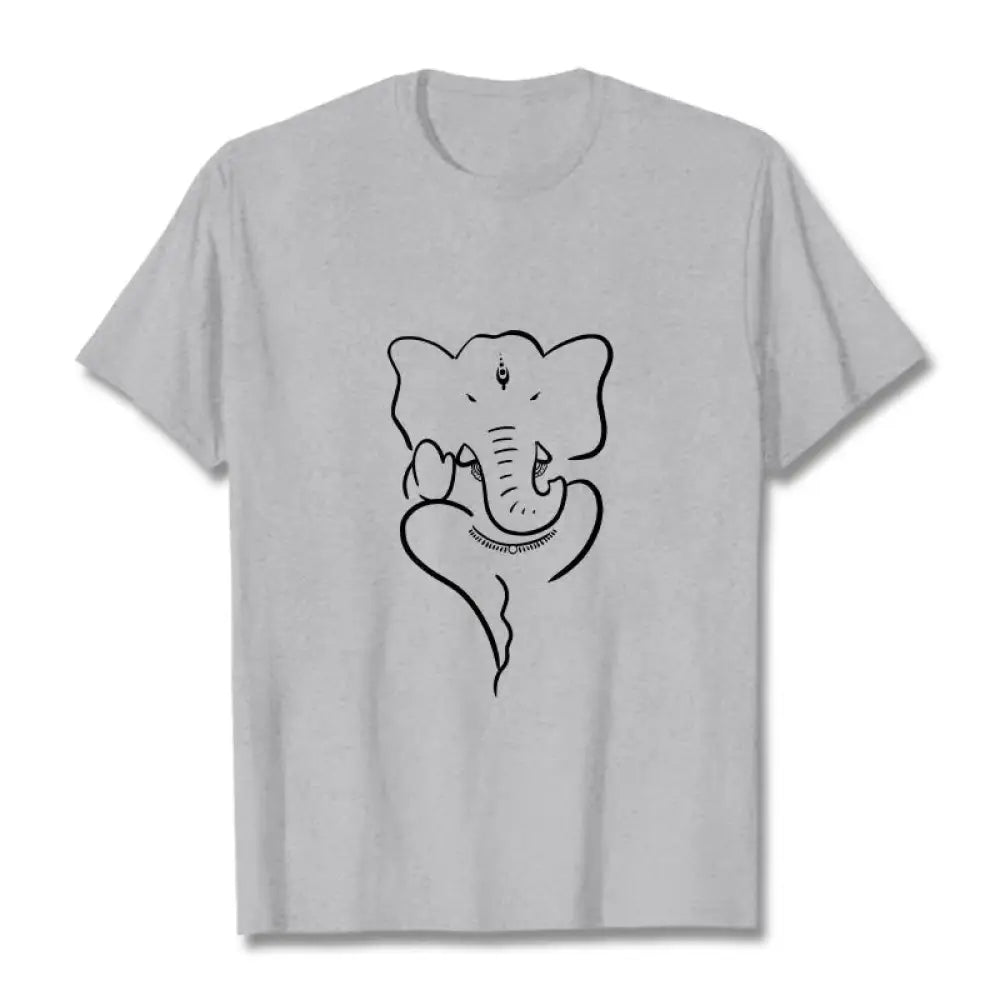 Buddha Stones Ganesh Elephant Sketch Pattern Tee T-shirt - LightGrey / S - T-Shirts