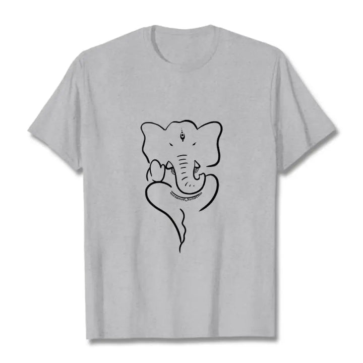 Buddha Stones Ganesh Elephant Sketch Pattern Tee T-shirt - LightGrey / S - T-Shirts