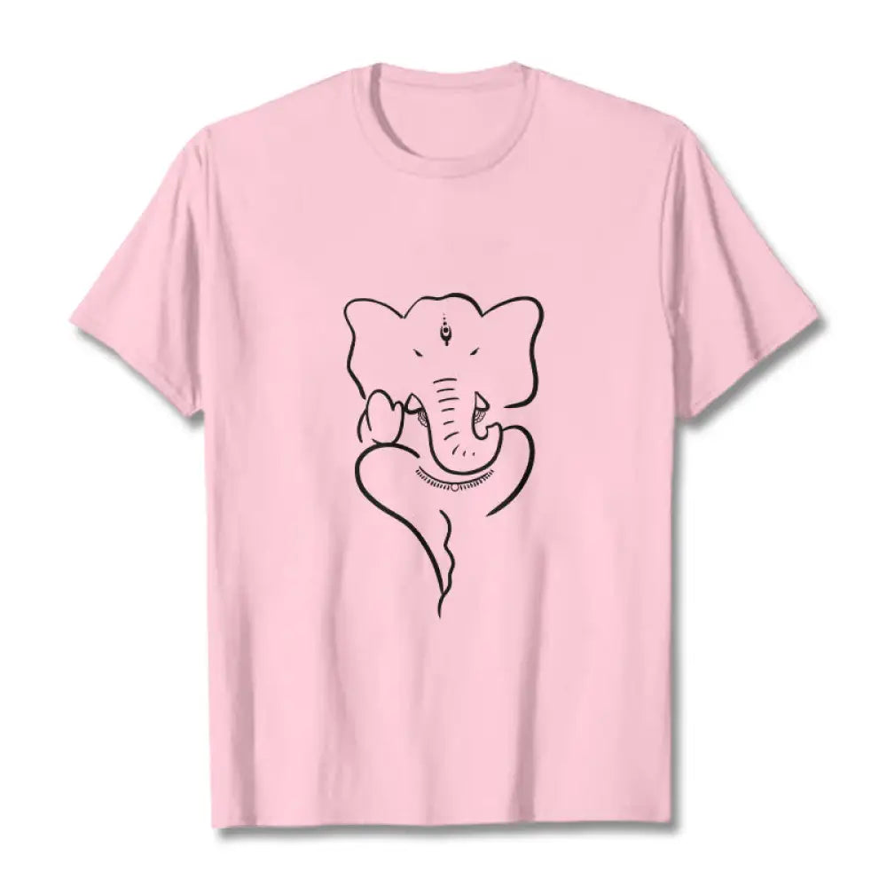 Buddha Stones Ganesh Elephant Sketch Pattern Tee T-shirt - LightPink / S - T-Shirts
