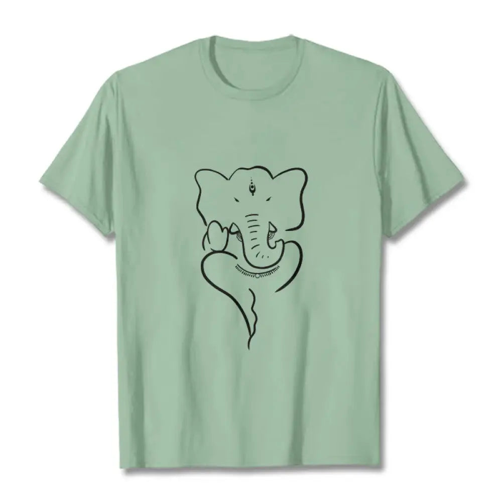 Buddha Stones Ganesh Elephant Sketch Pattern Tee T-shirt - PaleGreen / S - T-Shirts