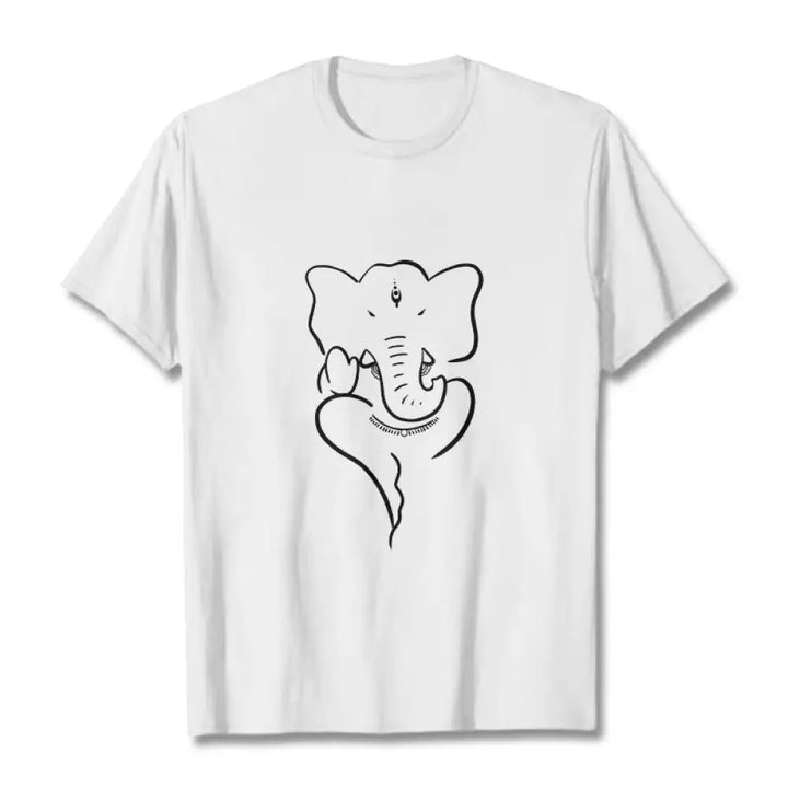 Buddha Stones Ganesh Elephant Sketch Pattern Tee T-shirt - White / S - T-Shirts