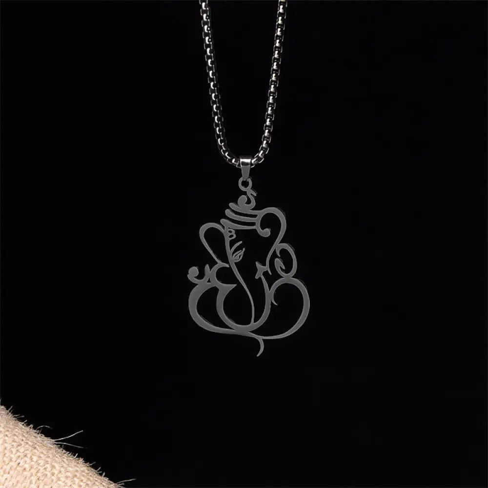 Buddha Stones Ganesh Elephant Stainless Steel Protection Necklace Pendant - BWOOOH - Black - Necklaces &amp; Pendants