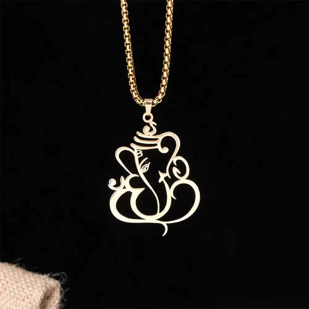 Buddha Stones Ganesh Elephant Stainless Steel Protection Necklace Pendant - BWOOOH - Gold - Necklaces & Pendants
