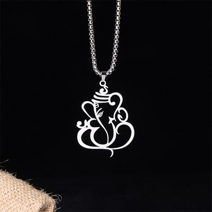Buddha Stones Ganesh Elephant Stainless Steel Protection Necklace Pendant - BWOOOH - Silver - Necklaces &amp; Pendants
