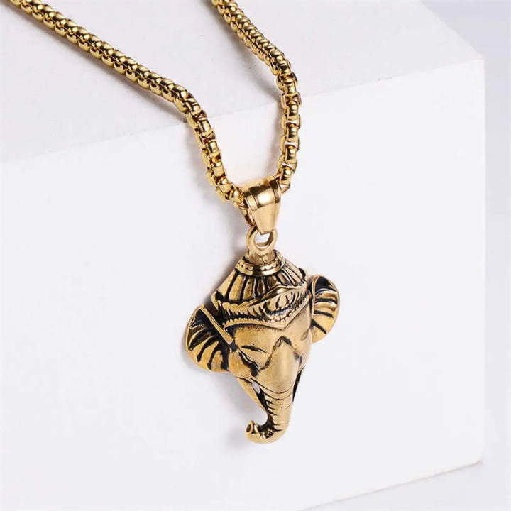 BWOOOH Ganesh Ganpati elephant titanium steel protection pendant necklace on 45cm chain