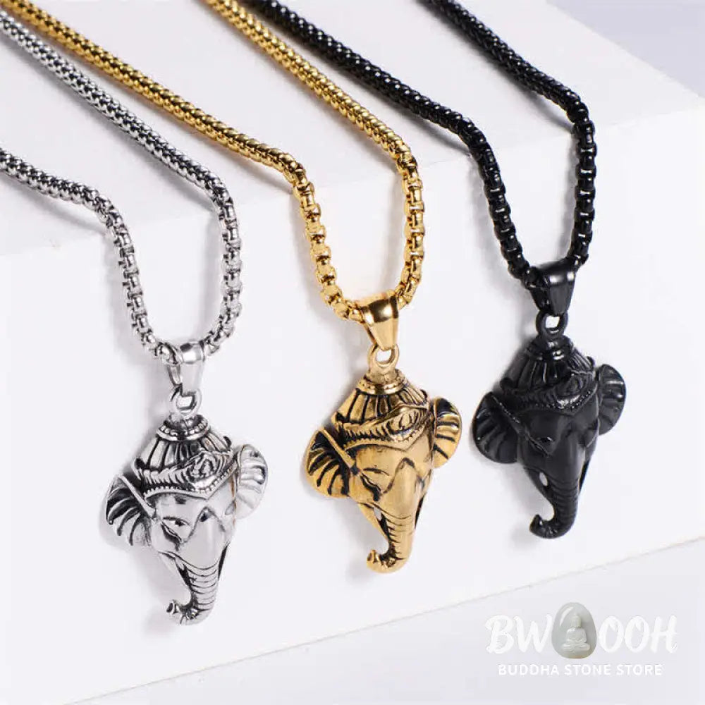 Buddha Stones Ganesh Ganpati Elephant Titanium Steel Protection Pendant Necklace - BWOOOH - Necklaces &amp; Pendants