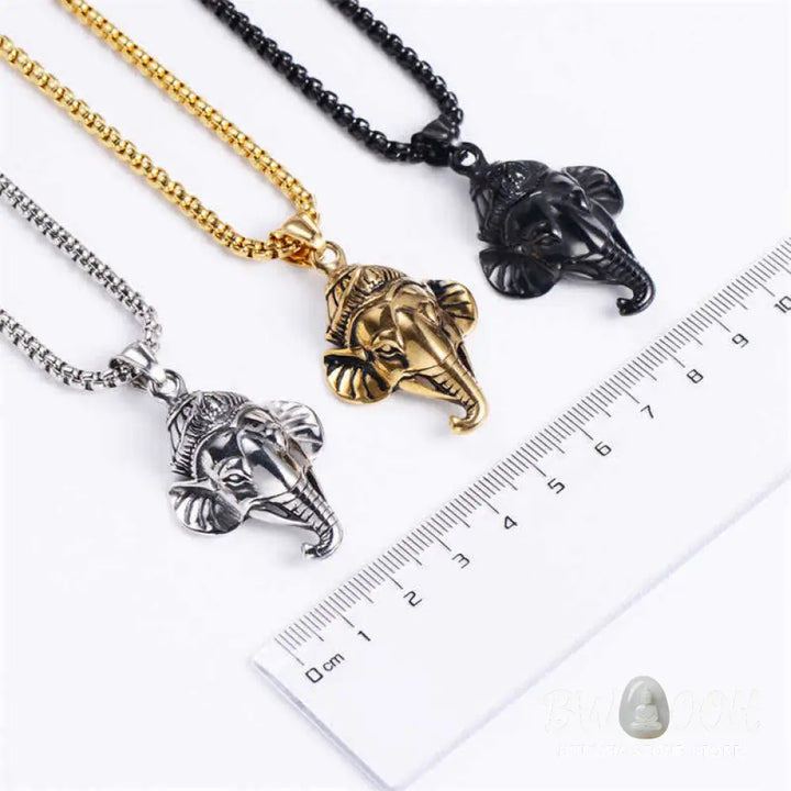Buddha Stones Ganesh Ganpati Elephant Titanium Steel Protection Pendant Necklace - BWOOOH - Necklaces &amp; Pendants