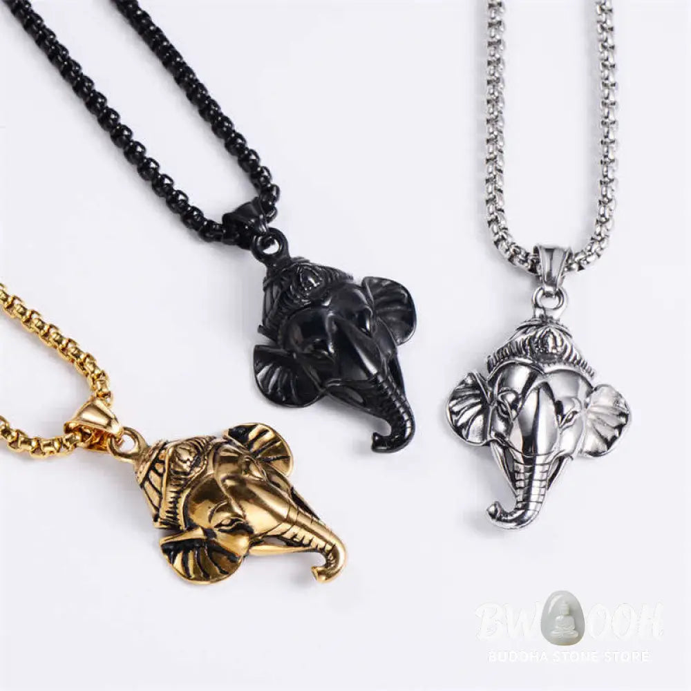 Buddha Stones Ganesh Ganpati Elephant Titanium Steel Protection Pendant Necklace - BWOOOH - Necklaces &amp; Pendants