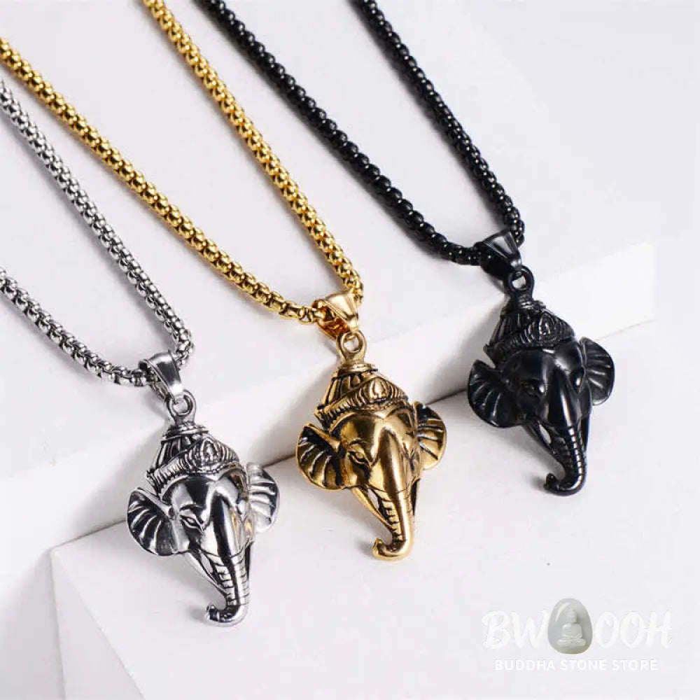 Buddha Stones Ganesh Ganpati Elephant Titanium Steel Protection Pendant Necklace - BWOOOH - Necklaces &amp; Pendants