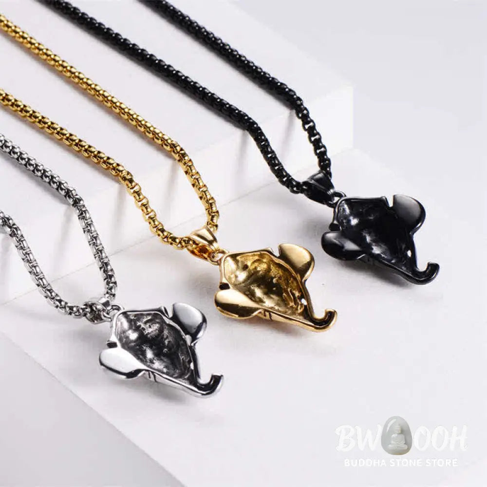 Buddha Stones Ganesh Ganpati Elephant Titanium Steel Protection Pendant Necklace - BWOOOH - Necklaces &amp; Pendants