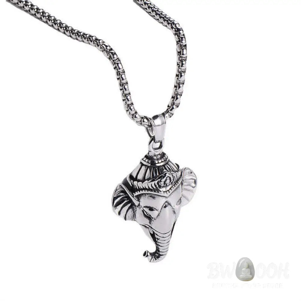 Buddha Stones Ganesh Ganpati Elephant Titanium Steel Protection Pendant Necklace - BWOOOH - Necklaces &amp; Pendants