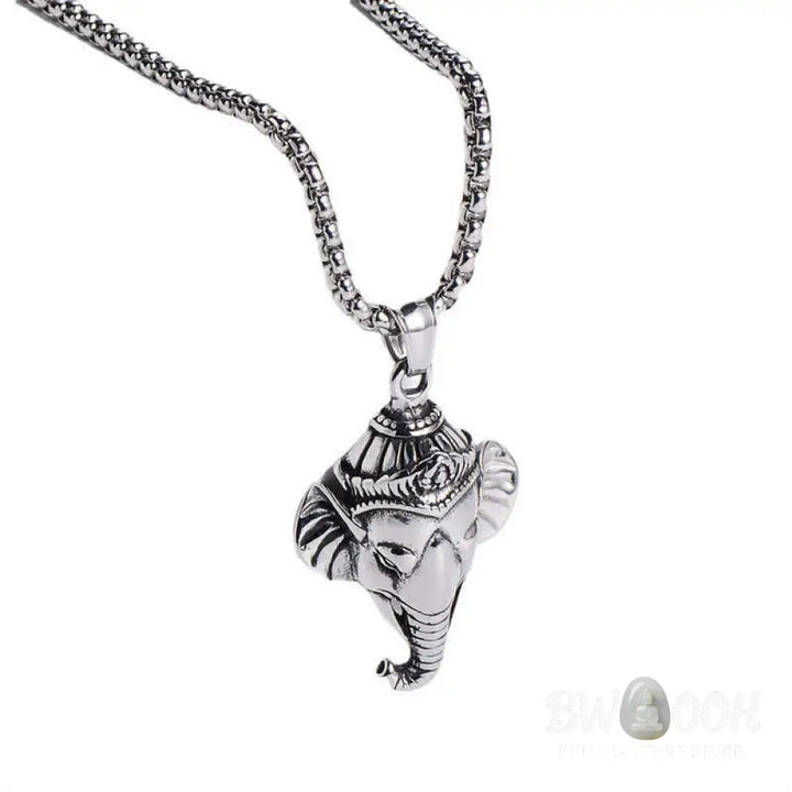 Buddha Stones Ganesh Ganpati Elephant Titanium Steel Protection Pendant Necklace - BWOOOH - Necklaces &amp; Pendants